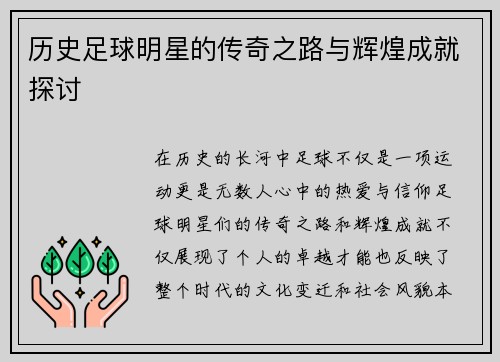 历史足球明星的传奇之路与辉煌成就探讨